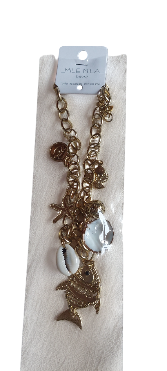 Collier "Océania" – Maillons Dorés & Trésors Marins