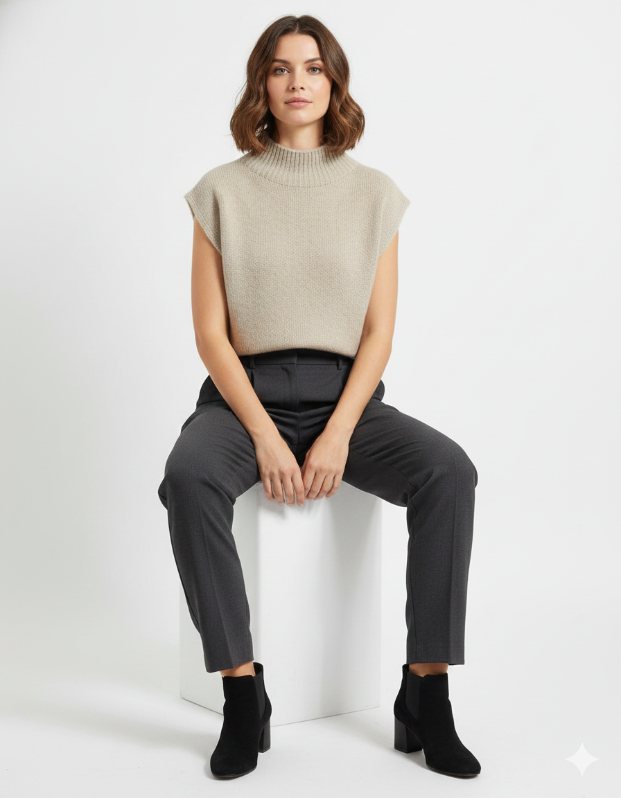 Pull maille sans manche Made In Italy (beige ou blanc cassé)