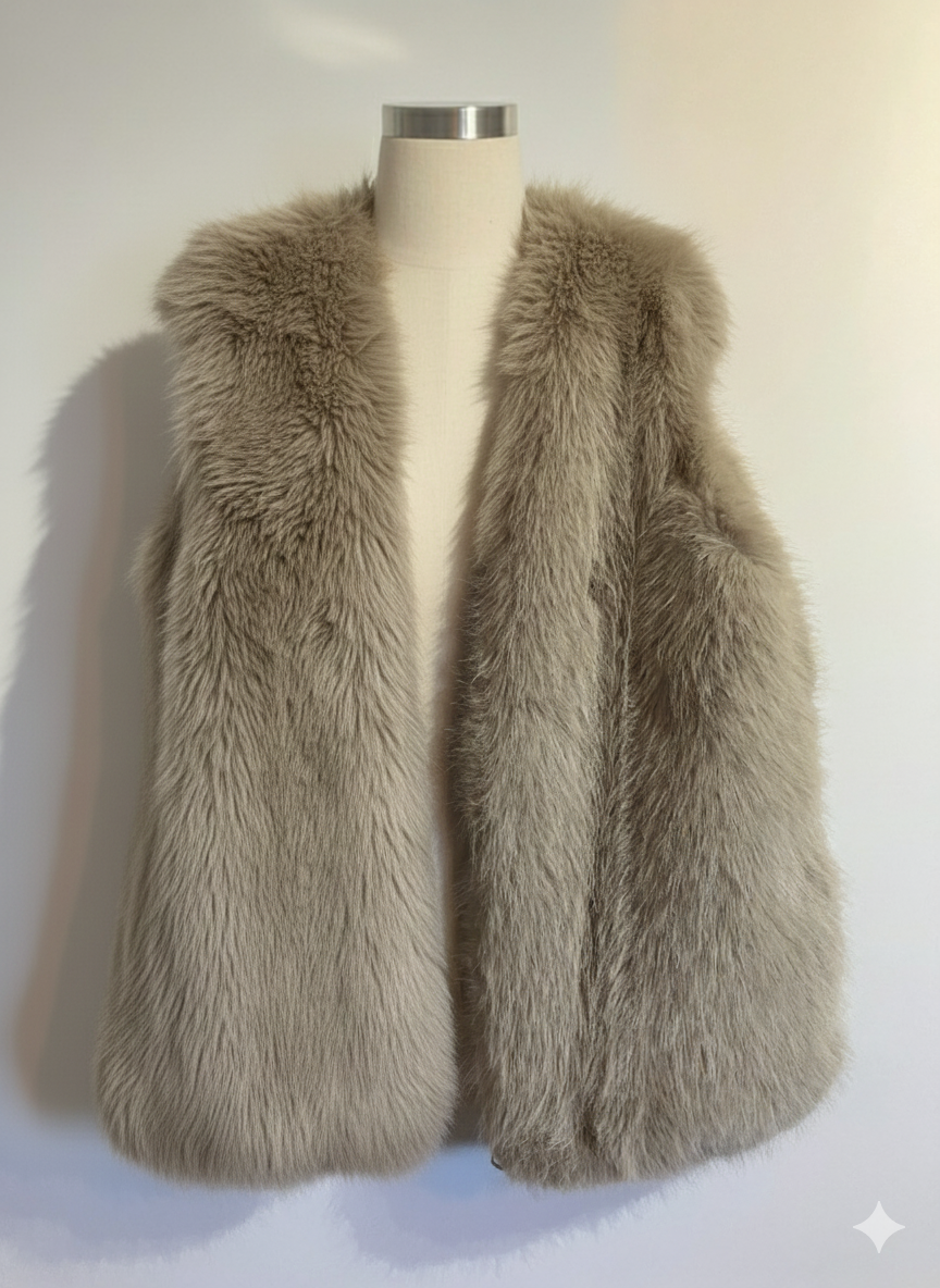 Veste fourrure sans manche (noir ou beige)