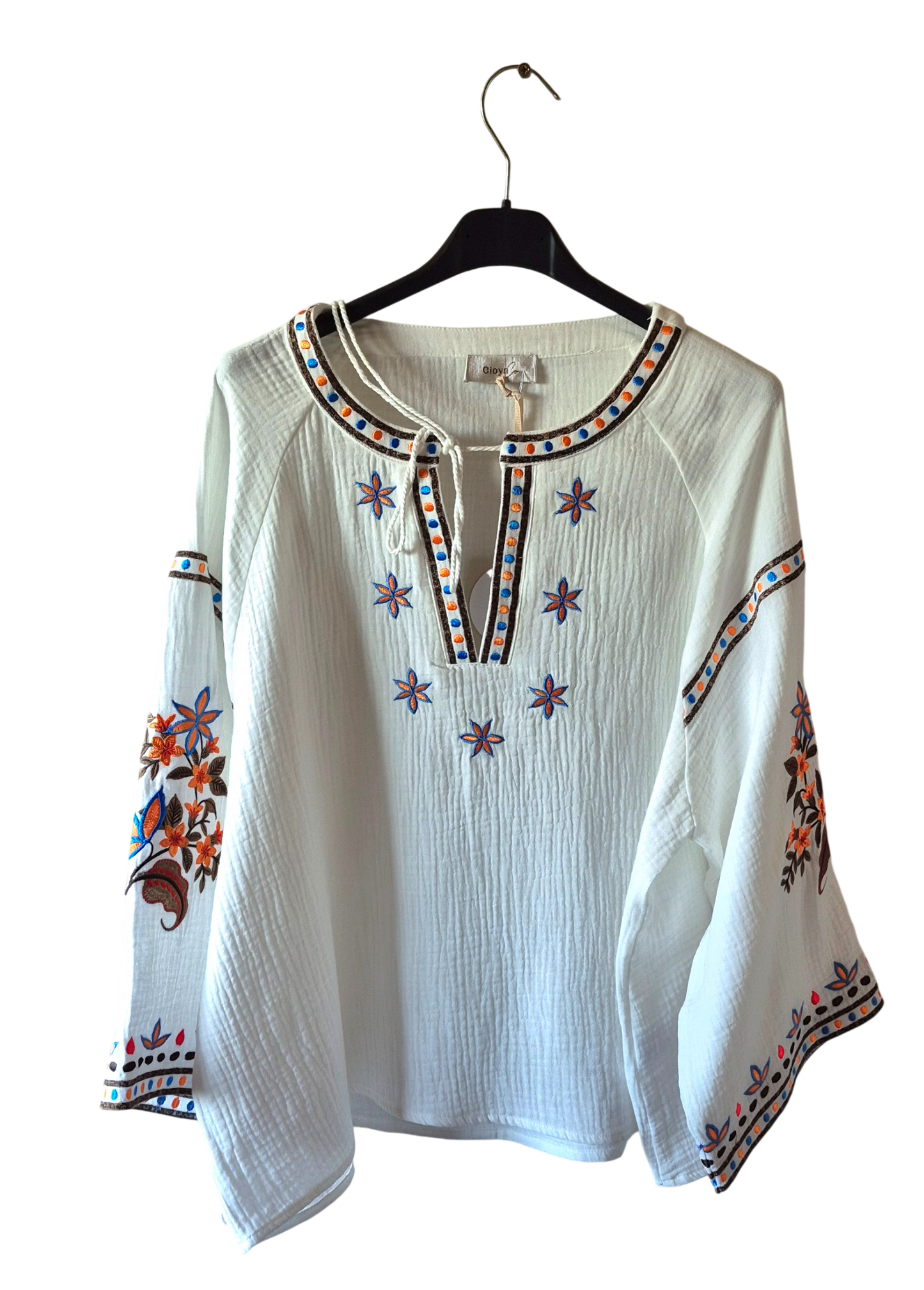 Blouse Bohème "Calypso" – Coton Gaze & Broderies Florales