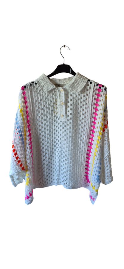 Polo IC Fashion - Maille crochet & Détails multicolores