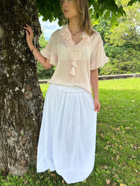 Chemisier manche courte Rose et pois & Volants Cascade