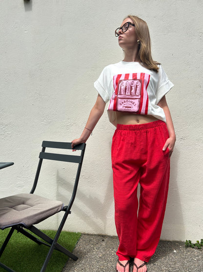 Pantalon rouge gaze de coton JOHANNA PARIS