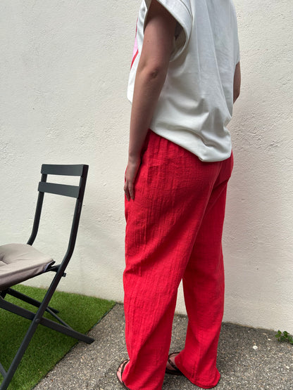 Pantalon rouge gaze de coton JOHANNA PARIS