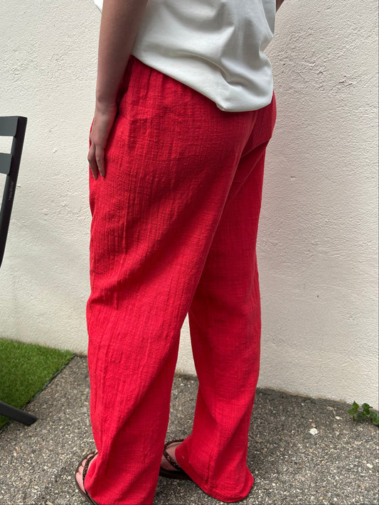 Pantalon rouge gaze de coton JOHANNA PARIS