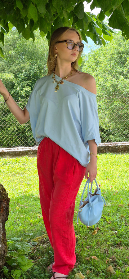 Pantalon rouge gaze de coton JOHANNA PARIS