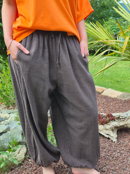 Pantalon chocolat gaze de coton JOHANNA PARIS