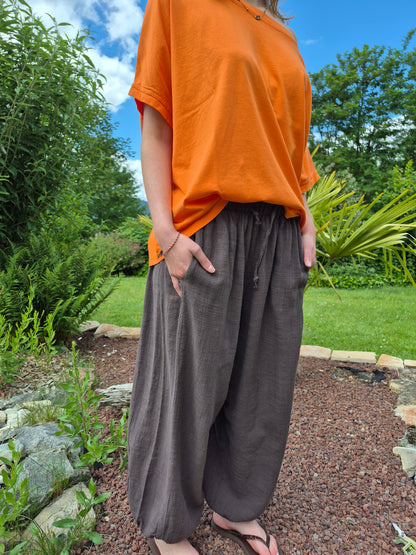 Pantalon chocolat gaze de coton JOHANNA PARIS