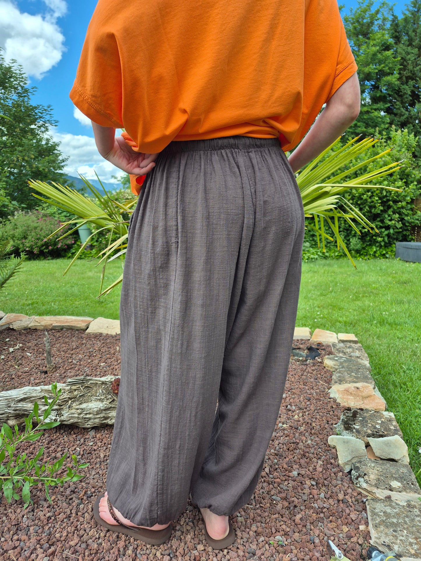 Pantalon chocolat gaze de coton JOHANNA PARIS