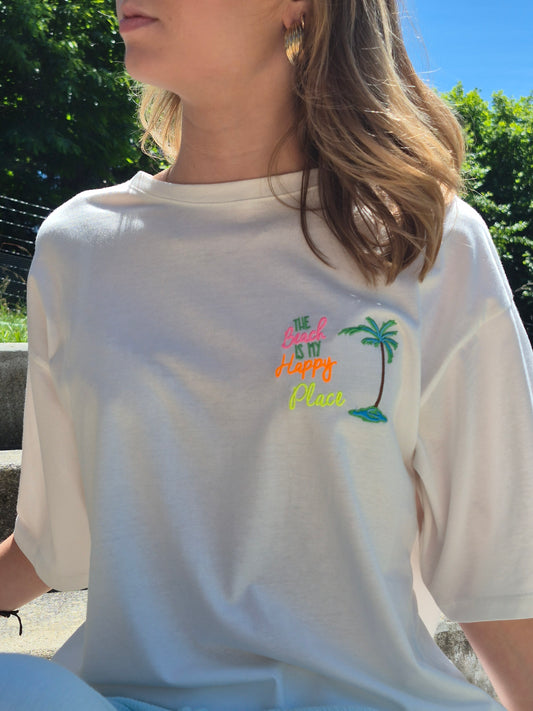 T-shirt "Happy Place" – Coton Doux & Broderie Estivale