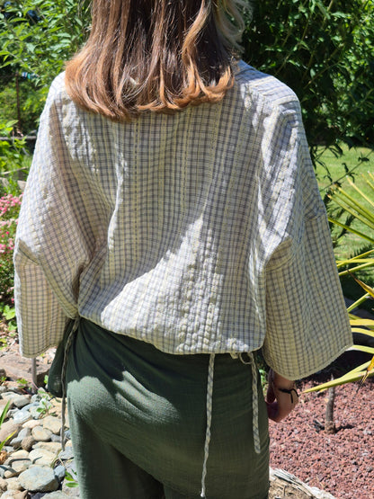 Chemise carreaux fins crème et noir avec bandes jaunes texturées JOHANNA PARIS