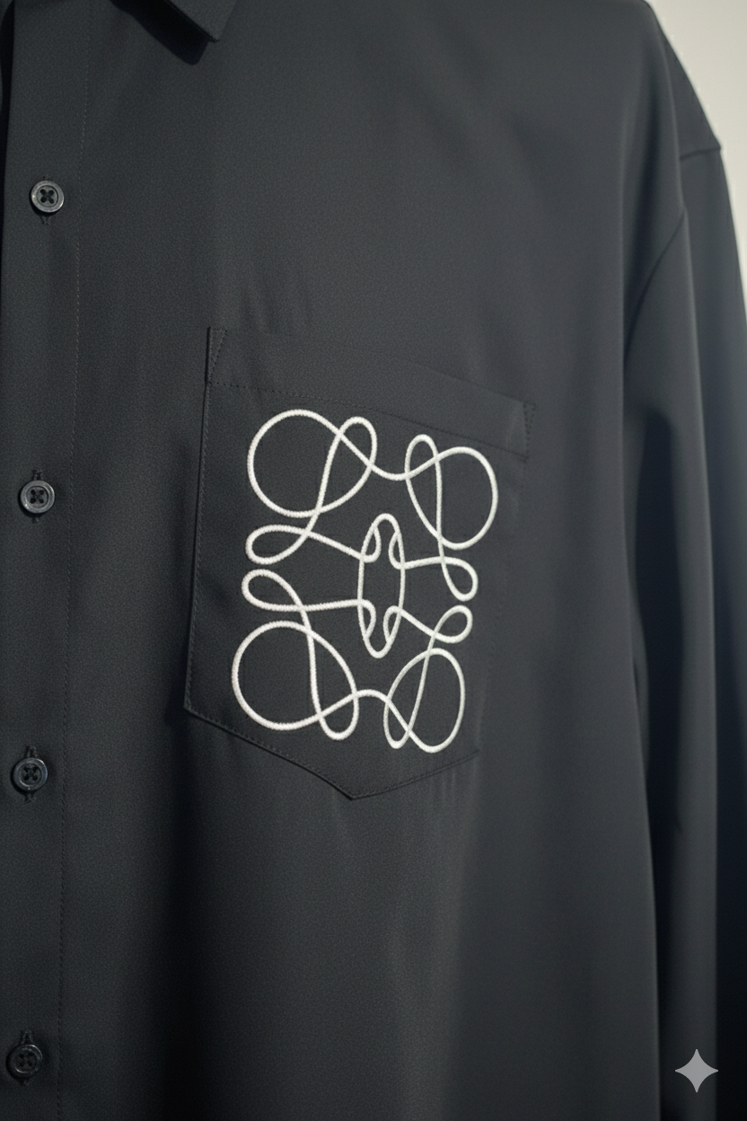 Chemise noire poche brodée