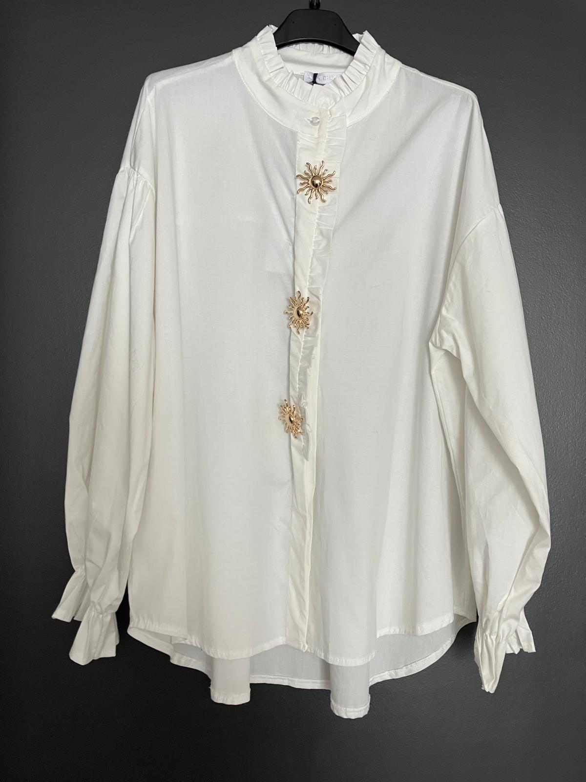 Chemise blanche col plissé avec broches soleil