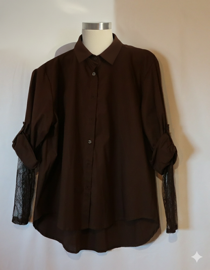 Chemise KEZY manches dentelles marron