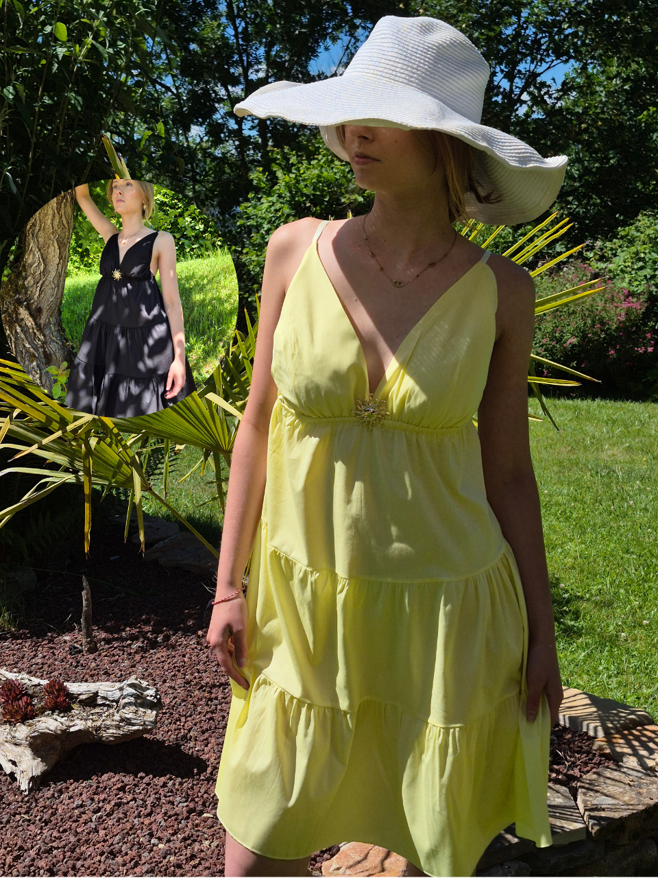 Robe courte avec broche soleil MS STATION