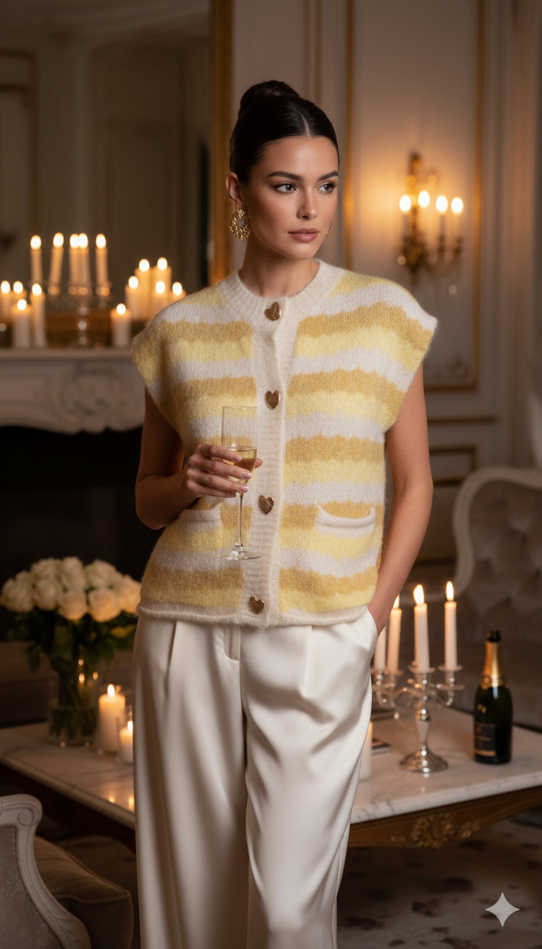 Gilet Maille Duveteuse et Boutons Cœurs Lavish
