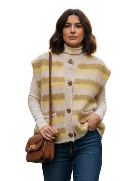 Gilet Maille Duveteuse et Boutons Cœurs Lavish