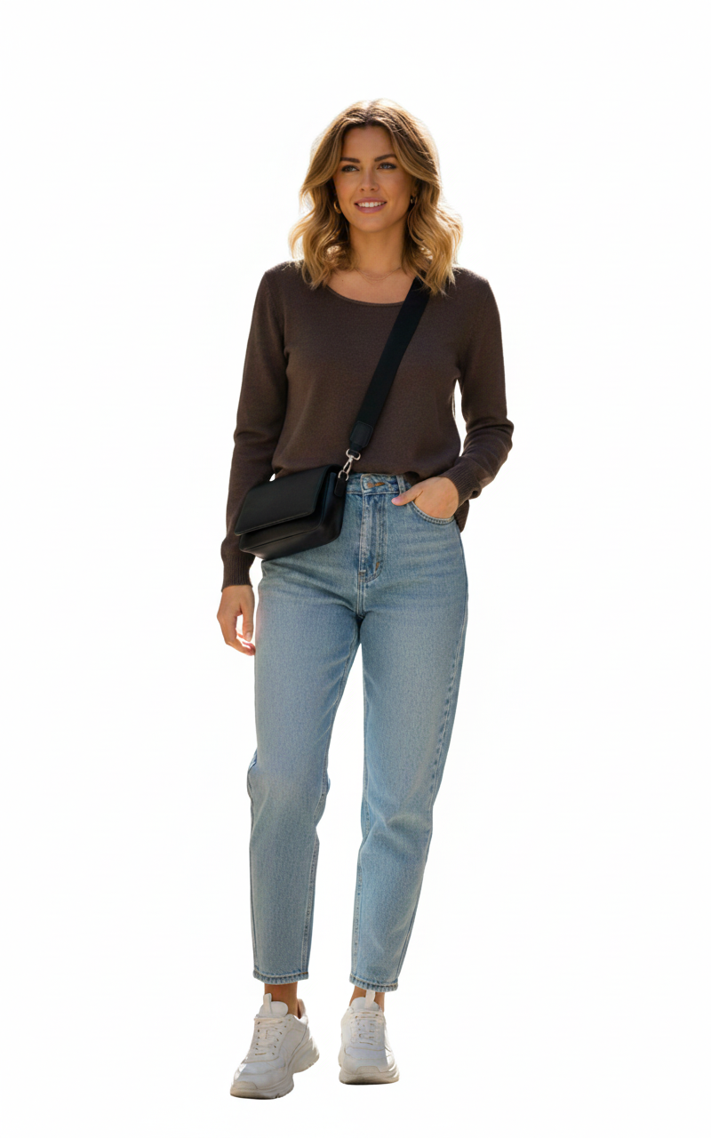 Pull DONIA col rond (marron ou beige)