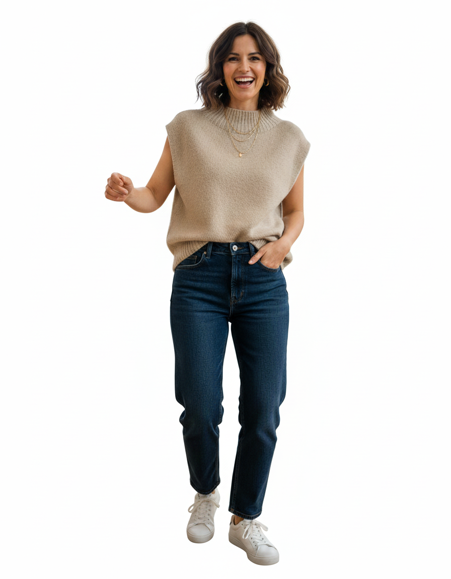 Pull maille sans manche Made In Italy (beige ou blanc cassé)