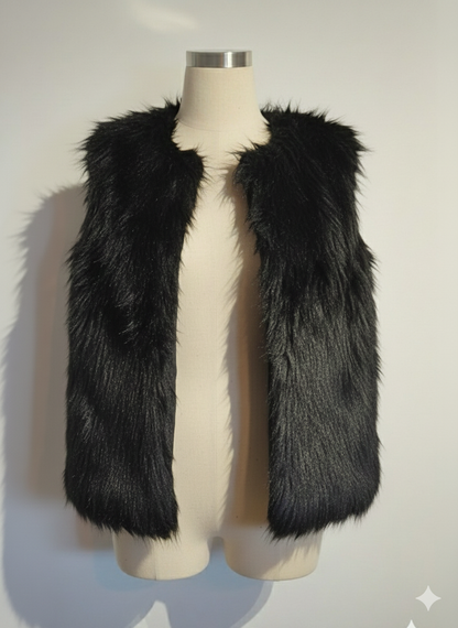 Veste fourrure sans manche (noir ou beige)