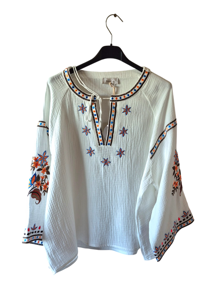 Blouse Bohème "Calypso" – Coton Gaze & Broderies Florales