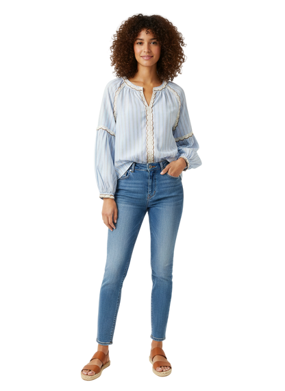 Blouse rayures azur LAMIAR - dentelle crochetée