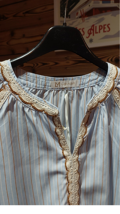 Blouse rayures azur LAMIAR - dentelle crochetée