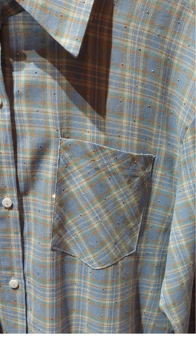 Chemise à carreaux Flament Rose - Bleu gris/Beige et Strass Délicats