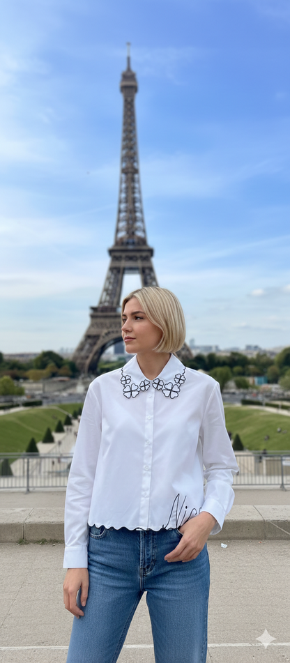 Chemise broderies Trèfles rouges ou bleus & Signature "Nice"