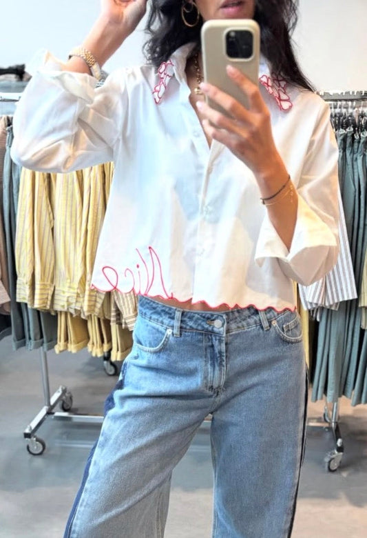 Chemise broderies Trèfles rouges ou bleus & Signature "Nice"