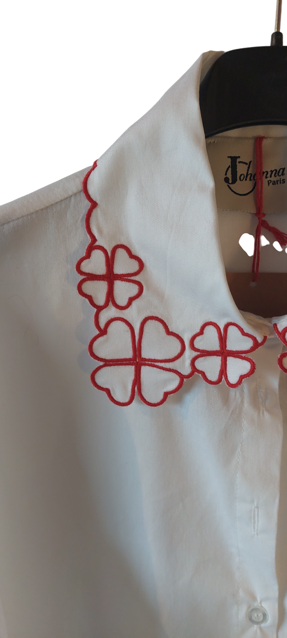 Chemise broderies Trèfles rouges ou bleus & Signature "Nice"