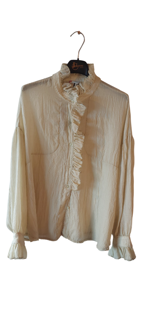 Chemise – Voile de coton Froissé & Cascade de Volants - Denim Délavé — Sold out en 48h !