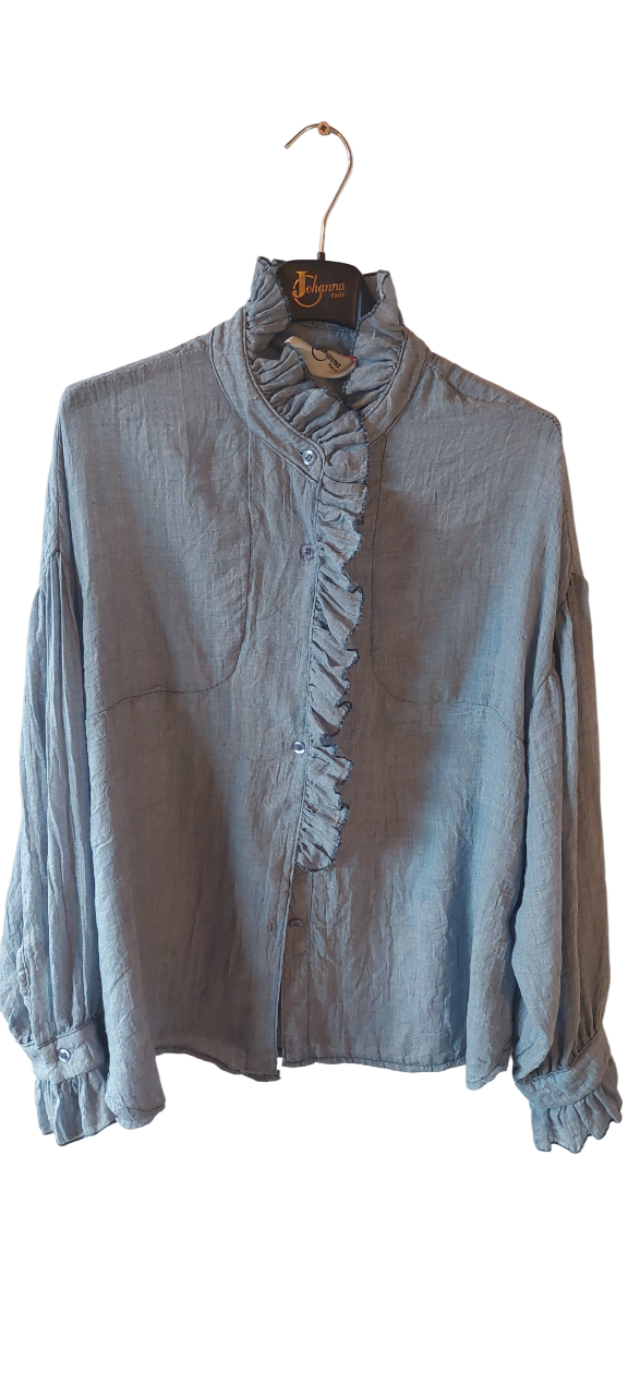 Chemise – Voile de coton Froissé & Cascade de Volants - Denim Délavé — Sold out en 48h !
