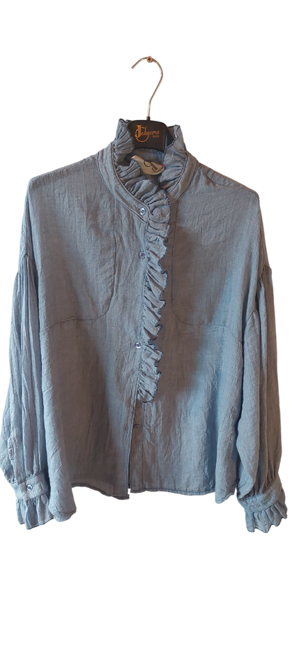 Chemise – Voile de coton Froissé & Cascade de Volants - Denim Délavé — Sold out en 48h !