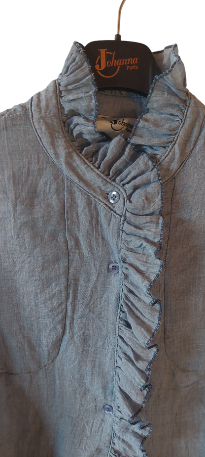 Chemise – Voile de coton Froissé & Cascade de Volants - Denim Délavé — Sold out en 48h !