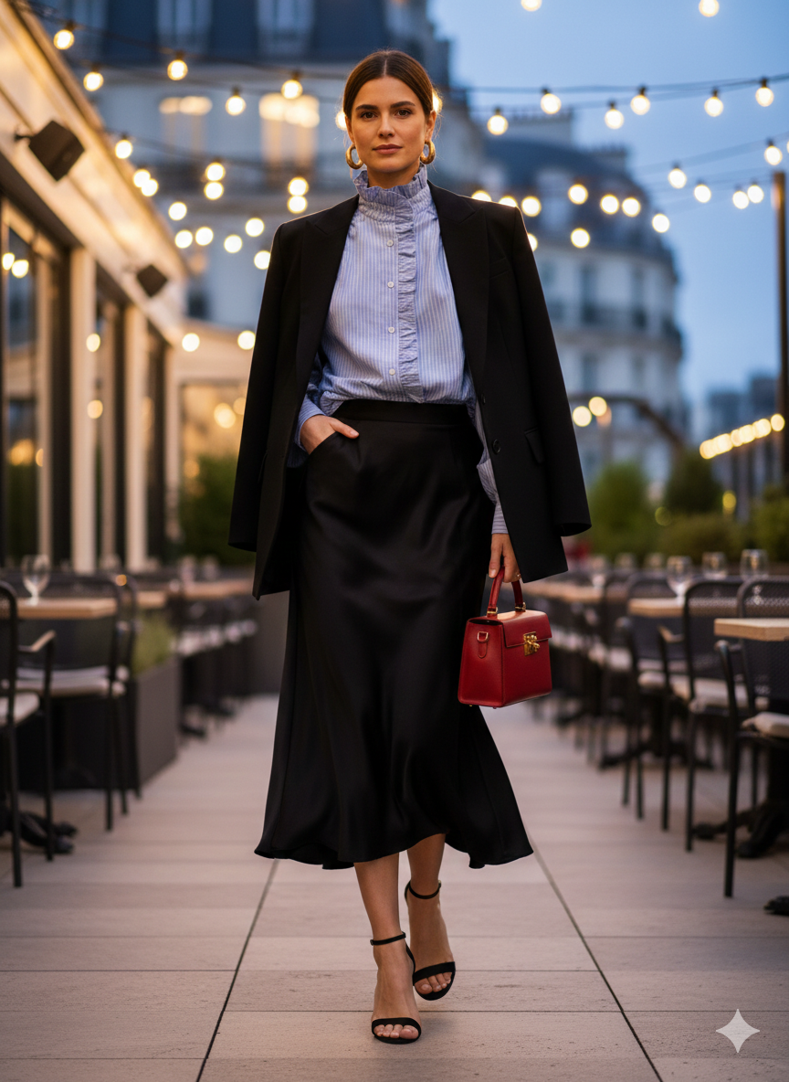Chemise JS MILLENIUM rayures azur & jabot volanté