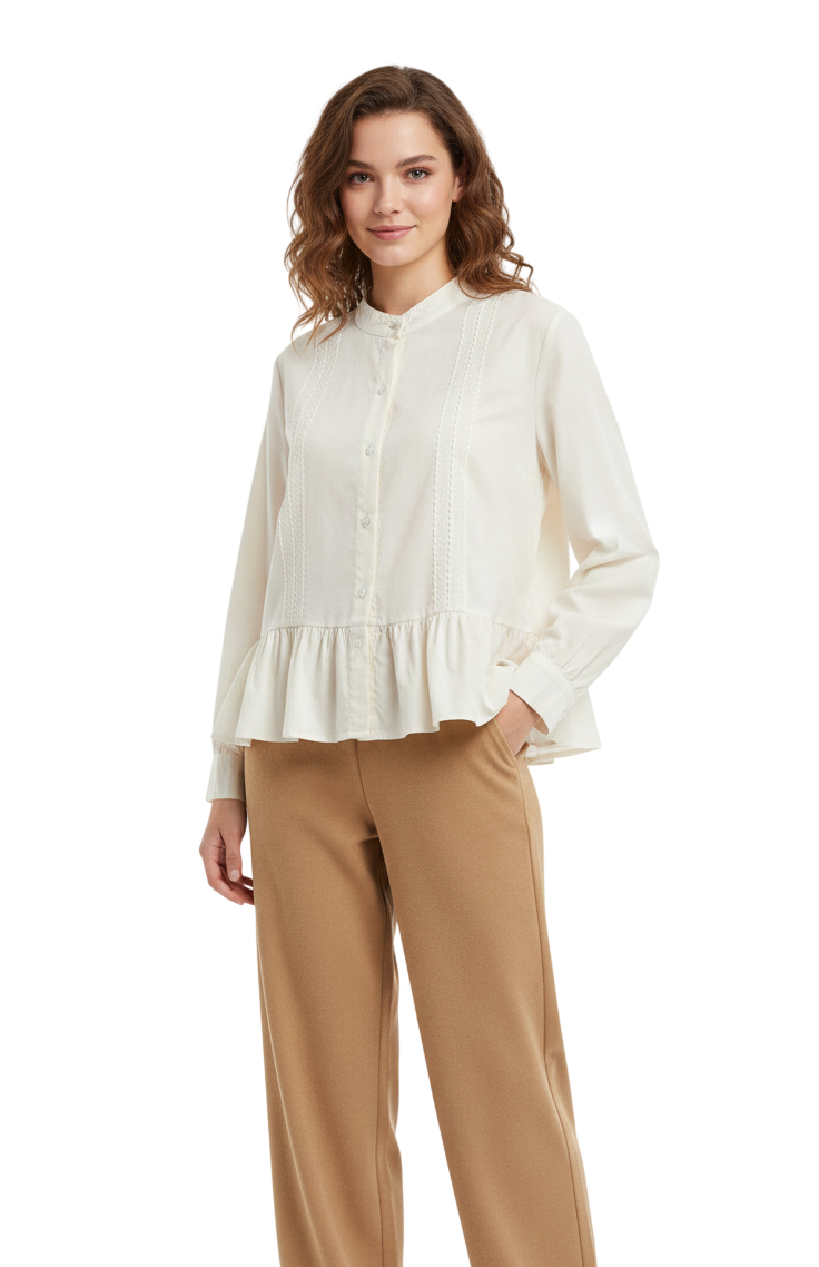 Chemise KEZY bas Volanté - détails brodés et col mao