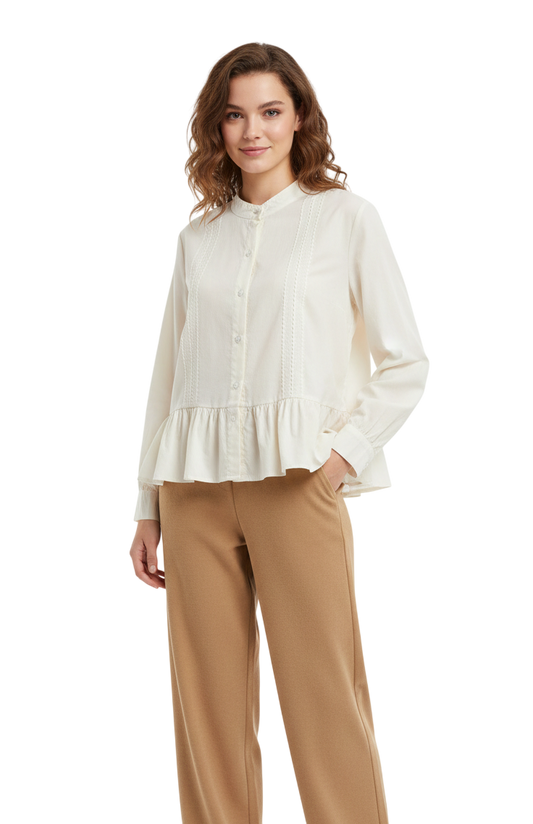 Chemise KEZY bas Volanté - détails brodés et col mao