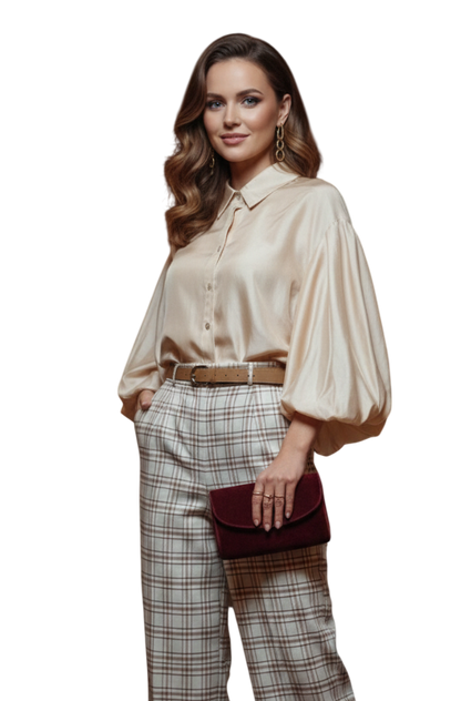 Chemise manches bouffantes KEZY - Éclat Satiné & Transparence Subtile — Sold out en 48h !