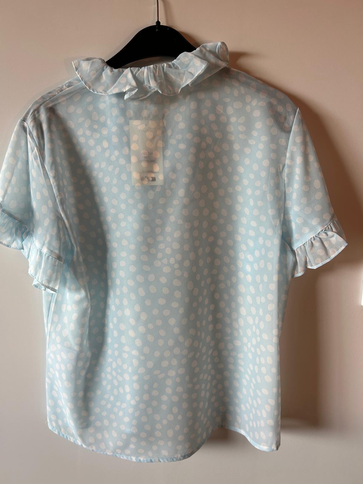 Chemisier manche courte Bleu et pois & Volants Cascade