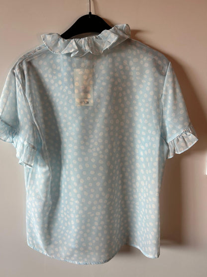 Chemisier manche courte Bleu et pois & Volants Cascade