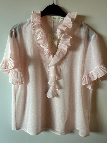 Chemisier manche courte Rose et pois & Volants Cascade