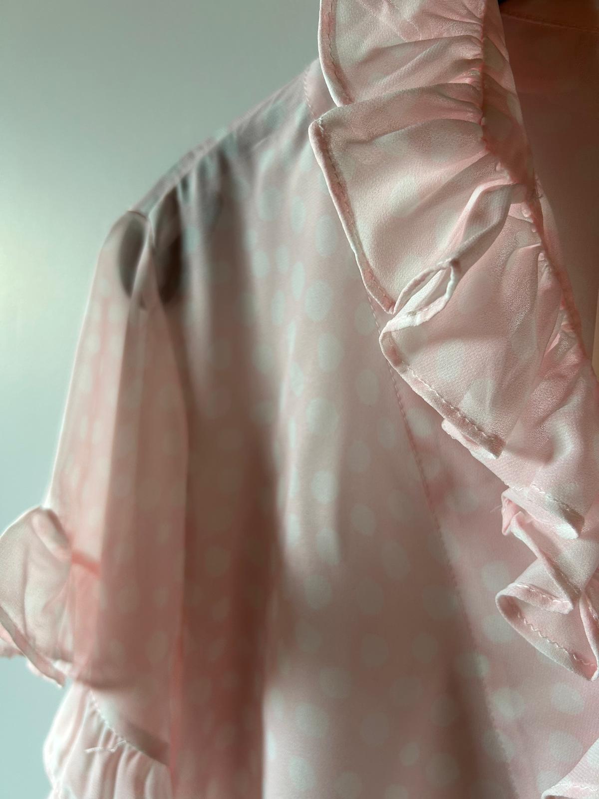 Chemisier manche courte Rose et pois & Volants Cascade