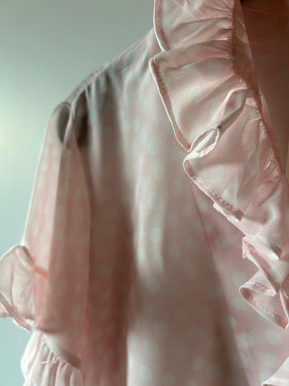 Chemisier manche courte Rose et pois & Volants Cascade