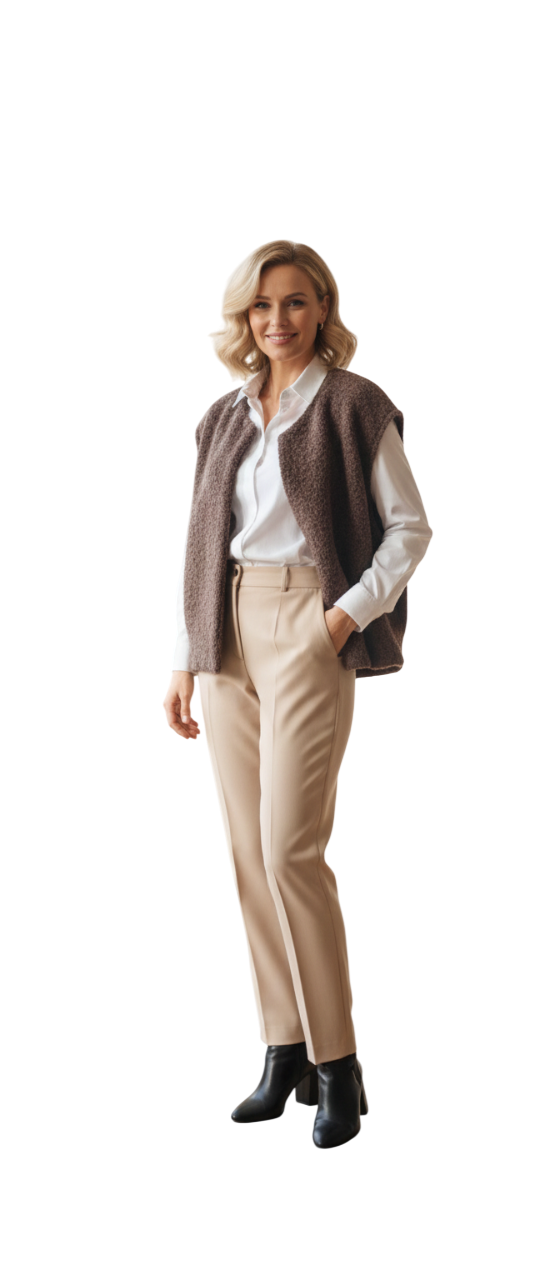 Gilet sans manches maille bouclée chocolat GLOSSY PARIS