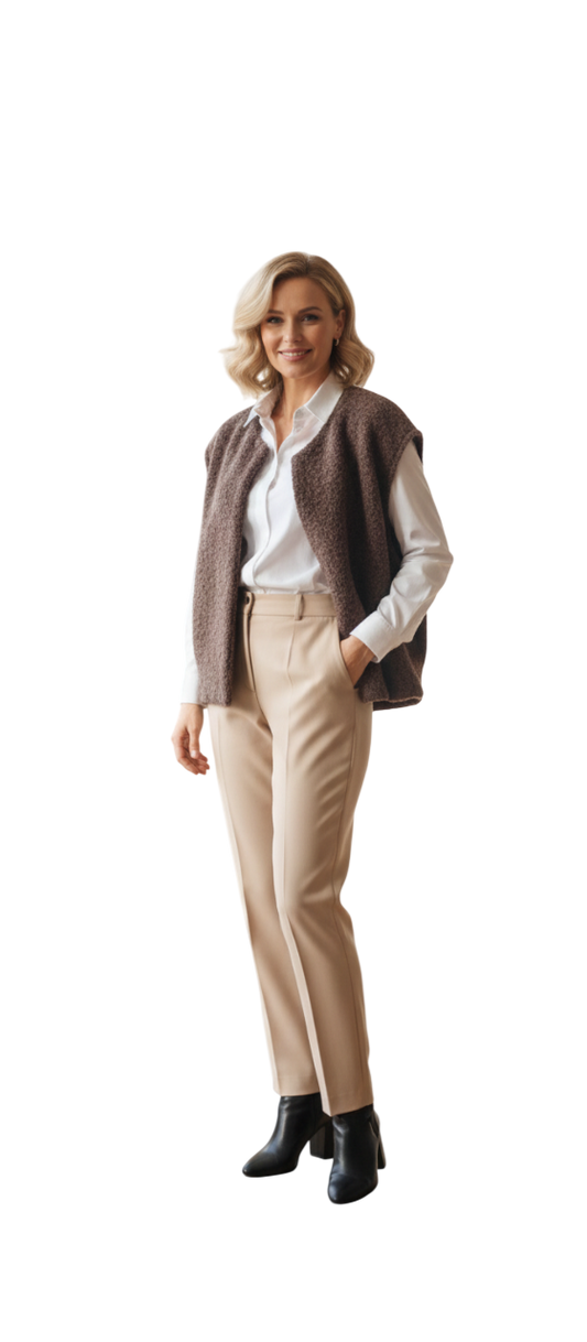 Gilet sans manches maille bouclée chocolat GLOSSY PARIS