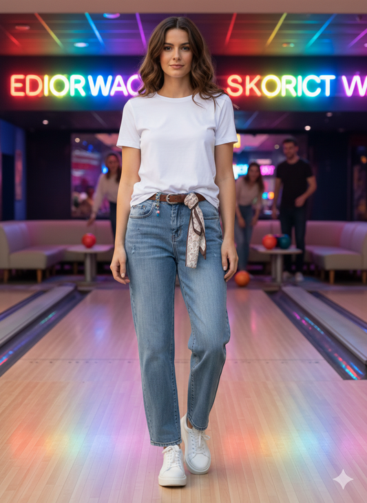 Jean Wide Leg – Détails Foulard & Bijoux
