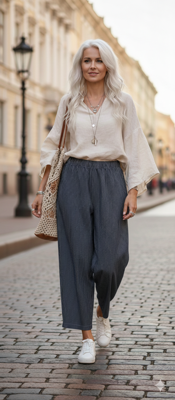 Pantalon marine et kaki rayé & Coupe Fluide — Sold out en 48h !