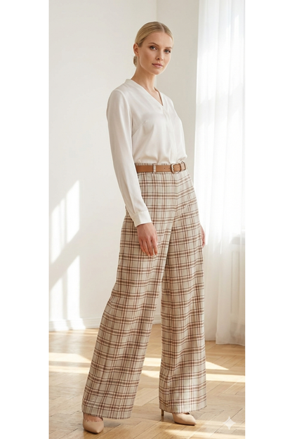 Pantalon Imprimé carreaux pastel KEZY – Coupe Large & Imprimé Carreaux Pastel