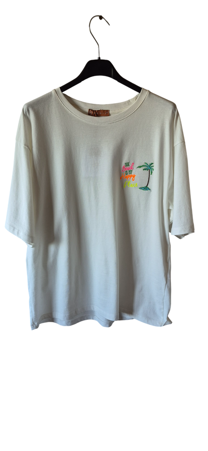 T-shirt "Happy Place" – Coton Doux & Broderie Estivale